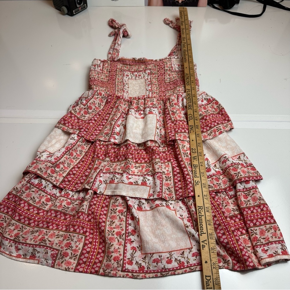 American Eagle Patchwork Tiered Sundress | Y2K Boho Cottagecore Pink Cream - Picture 7 of 11